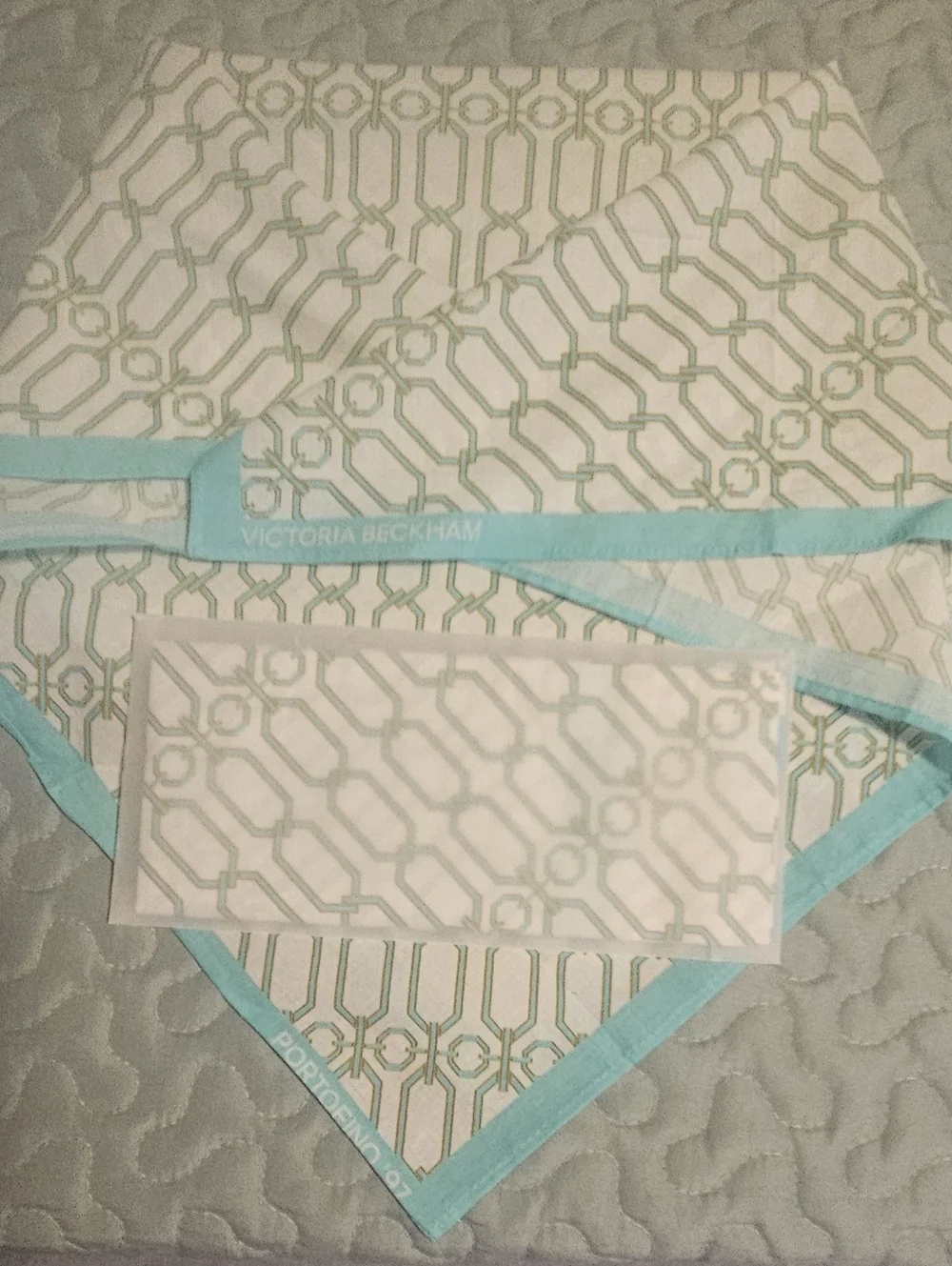 Victoria Beckham Turquoise & White Chain-Print Cotton Scarf